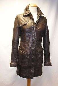   Damen Jacke Mantel Trenchcoat Gehrock aus Lamm Nappa Leder, Braun, NEU