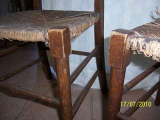 Antique Oak & Wicker Scottish Arts Crafts Cutout Chairs  