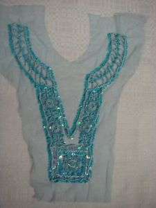 Turquoise Tulle Beaded Sequins Bugle Collar Applique  