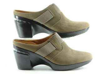  taupe colored suede leather upper accented with a wide elastic bands 
