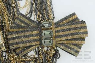 Henri Bendel Gold & Gunmetal Jeweled Multichain Bow Detail Necklace 