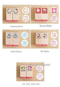 2pcs Hello Kitty Wooden Rubber Stamp Chop   OK / Date  