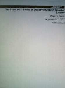 BOSE 901 SERIES VI SPEAKER SYSTEM OWNERS MANUAL BOUND  