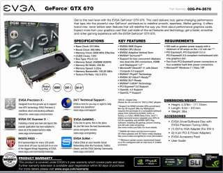 NEW EVGA 02G P4 2670 KR GeForce GTX 670 2GB 256 bit GDDR5 PCI Express 