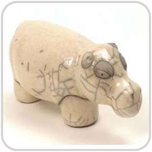 Raku Pottery   Small White Hippo 6cm   African Art  