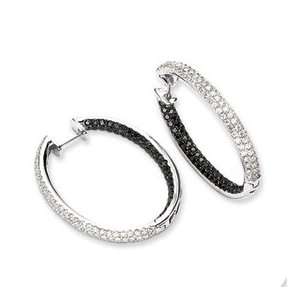 White Gold Black and White Diamond Oval Hoop Earrings (Diamond Quality 