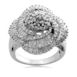 Sterling Silver Diamond Cluster Ring (2 Cttw, I J Color, I3 Clarity 