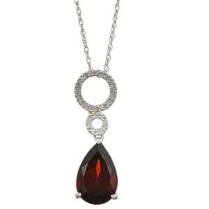  Gold 3.60cttw Pear Garnet and Diamond Circle Pendant Necklace Jewelry