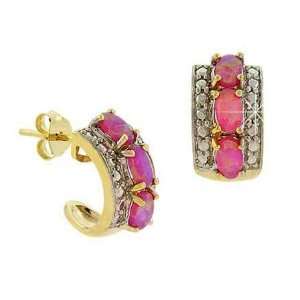   Created Pink Opal & Diamond Accent Oval Half Hoop Earrings Jewelry