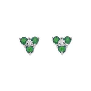  9ct White Gold Emerald & Diamond Stud Earrings Jewelry