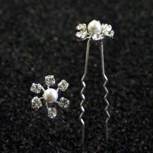   Crystal Flower Design Hair Pins Sticks [PACK OF 6] 