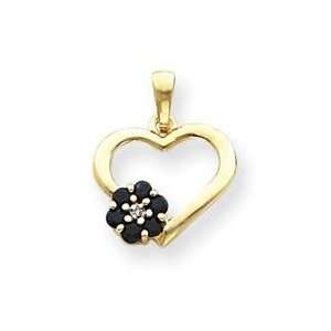  Diamond Sapphire Heart Pendant in 14k Yellow Gold Jewelry