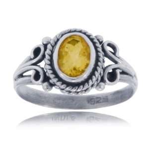  Citrine Ring in Sterling Silver w/ Twisted Rope Design 