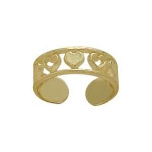  10 Karat Yellow Gold Seven Heart Toe Ring Jewelry