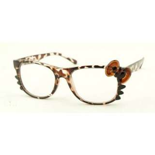 Hello Kitty Leopard Print Bow Tie Clear Lens Glasses 