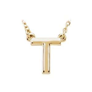  Block Initial Necklace in 14 Karat Yellow Gold, Letter T 