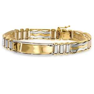  Mens 14k Yellow Gold ID Bracelet Accented With White Gold 