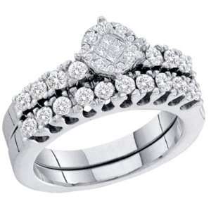 Princess Diamond Engagement Rings Wedding Set 14k White Gold (0.87 CT 