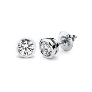  14K Bezel Set Round Solitaire Diamond Stud Earrings 1 