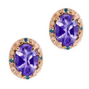   Oval Blue Tanzanite and Blue Diamond 14k Rose Gold Earrings Jewelry