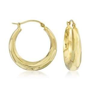  14kt Yellow Gold Tapered Puffed Hoop Earrings Jewelry