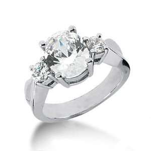  Oval Three Stone Diamond Engagement Ring with Side stones 