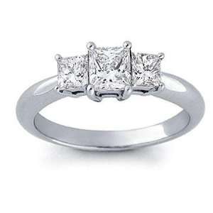  14k White Gold Princess 3/4 Carat Three Stone Diamond Ring 