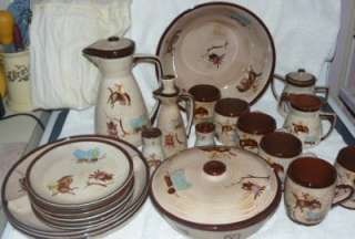 VINTAGE 1950S WESTERN COWBOY REDWARE DISHES LARGE COVERED DISH  