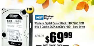 Western Digital Caviar Black 1TB 7200 RPM 64MB Cache SATA 6.0Gb/s HDD 