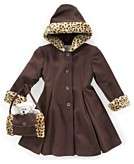  Trilogi Little Girl Coat with Leopard Trim Hat 