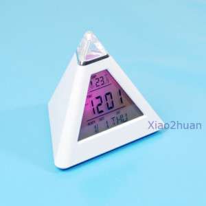 New LCD Pyramid Triangle Clock Alarm Multi Color Night  