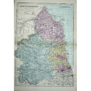   1881 Map Northumberland England Plan Newcastle Alnwick
