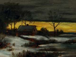   Antique Minimalist Impressionist American Folk Tonalist Oil Painting