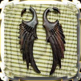   Wood Fake Gauges, Light Angel Wings, Earrings Made in Bali  