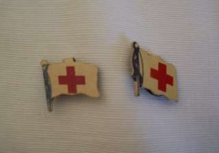 VINTAGE TWO FOLD OVER RED CROSS METAL FLAG LAPEL PINS  