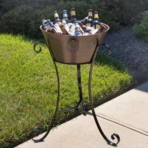   Beverage Tub on Wrought Iron Stand   Antique Copper 