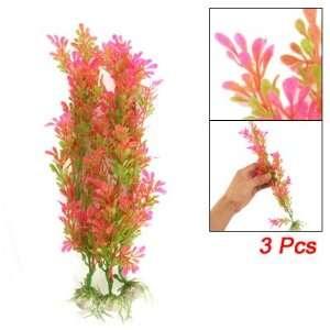  Como Aquarium Decor Plastic Pink Green Plant Grass 3 Pcs w 