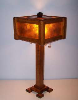   oak mica table lamp arts crafts mission art deco made in usa  