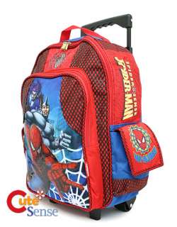 SpiderMan Roller Backpack/Rolling School Bag   16in Large with Net