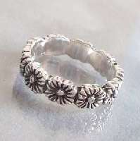 Plumeria Flowers Eternity Band Sterling Silver Ring 6  