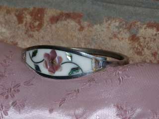   Silver Mother Of Pearl Inlay Enamel Cuff Bangle Bracelet  