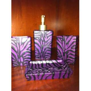 Bath Accessory Set 4 Pc Purple Black zebra Bathroom accessories Vanity 