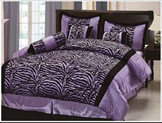 11pcs Purple Black Zebra Bed in a bag Comforter Set + Window Curtain 