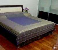 Thai Silk Queen Size Reversible Bedspread Blue New  