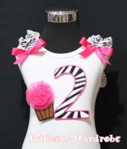 Hot Pink Zebra Print 2nd Birthday Cake Baby White Top  