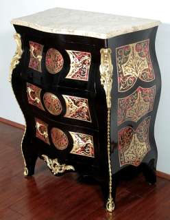 French Black Boulle Chest Dresser Commode w/Marble e565  