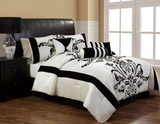 7Pcs Full Salma Black and White Flocking Comforter Set  