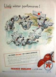 1955 TEXACO Fire Chief DALMATIAN PUPS Ice Skating Ad  