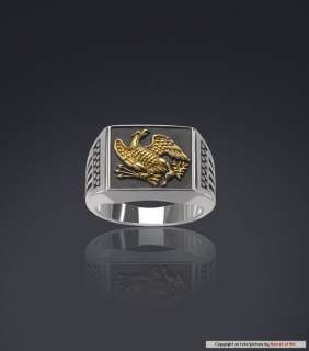   USA EAGLE RING SILVER 925 RING 24K GOLD PLATED, ARROWS & OLIVE BRANCH
