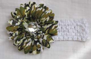 Camo Daisy Flower Clip Crochet Headband Baby Girl Women  